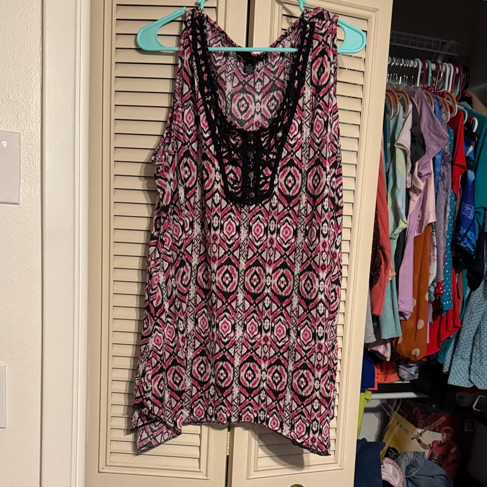 French Laundry Pink and Black Geometric Tank Top